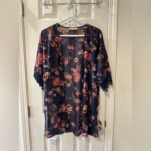 Wallflower Sheer Navy Floral Kimono